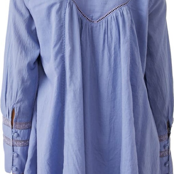 Free People Haddie Long Sleeve 100% cotton mini dress with pockets periwinkle - Picture 2 of 5